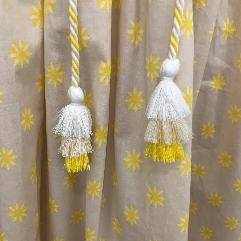 Chelsea & Violet Large Dress Yellow Floral Cotton Short Sleeve Tassels V Neck - Picture 4 of 11
